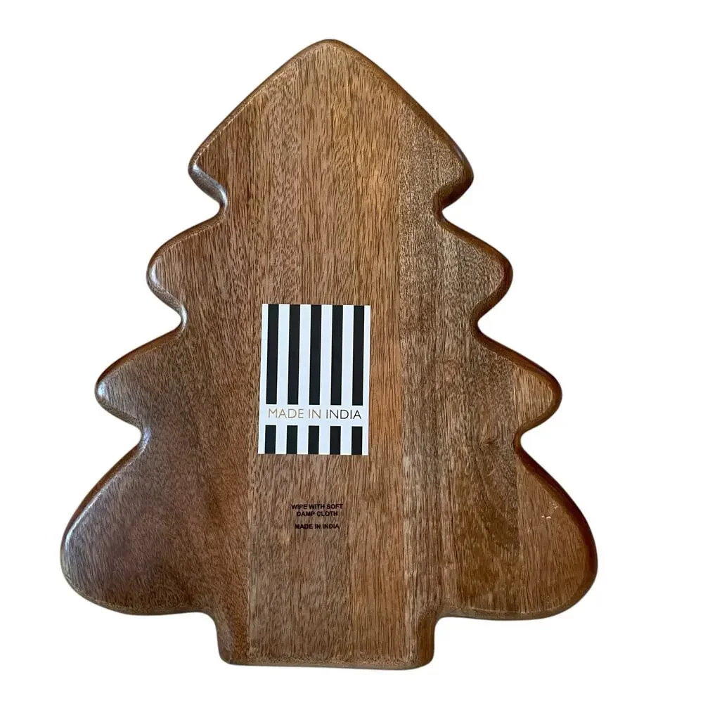 Wooden Christmas Tree Striped Platter 15in Black White Striped Made in India NEW